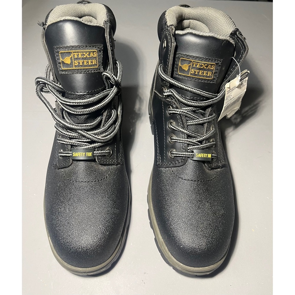 Texas Steer Maximus Mens 8.5 Steel Toe Work Boots Black 20878 Safety Shoes NWT